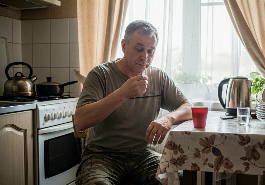 Мужчина пьет лекарство